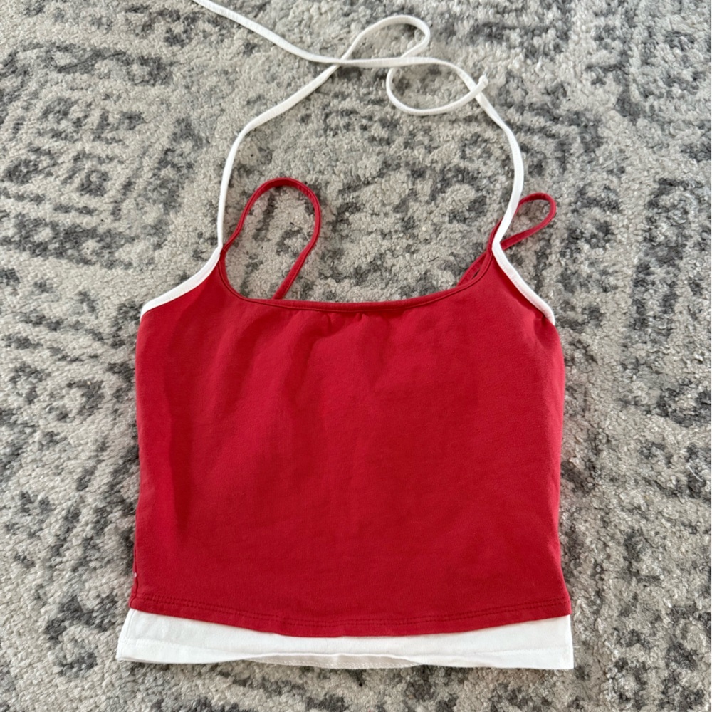 Tilly's Red and White Double Tie Strap TankTop
